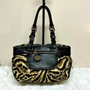 Antonio Melani Satchel Handbag Zebra Print W/Leather Trim MSRP 248